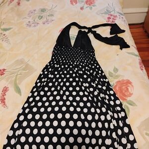Black And White Backless Poka Dot Dress